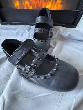 Demonia Daisy-08 Black Skull Buckle Studded Mary Jane Flats Women Size 9